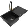 Mexen Leo single-bowl granite sink with drainer and Aster kitchen faucet, black - 6501-77-73450-57-B