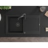 Mexen Leo 1-bowl granite sink with drainer and Aster kitchen faucet, black - 6501-77-73450-70-B