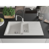 Mexen Matias granite kitchen sink 1.5-bowl with drainer and kitchen faucet Aster, white - 6502-20-73450-07