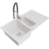 Mexen Matias granite sink 1.5-bowl with drainer and Aster kitchen tap, white - 6502-20-73450-07