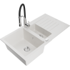 Mexen Matias granite sink 1.5-bowl with drainer and kitchen faucet Aster, white - 6502-20-73450-07