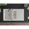 Mexen Matias granite kitchen sink 1.5-bowl with drainer and kitchen faucet Aster, white - 6502-20-73450-07