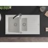 Mexen Matias granite sink 1.5-bowl with drainer and Aster kitchen tap, white - 6502-20-73450-07