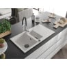 Mexen Matias 1.5-compartment granite sink with a drip tray and kitchen mixer tap Aster, White - 6502-20-73450-07-B