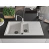 Mexen Matias 1.5-compartment granite sink with a drip tray and kitchen mixer tap Aster, White - 6502-20-73450-07-B