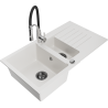 Mexen Matias 1.5-compartment granite sink with a drip tray and kitchen mixer tap Aster, White - 6502-20-73450-07-B