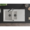 Mexen Matias granite sink 1.5-bowl with drainer and kitchen faucet Aster, white - 6502-20-73450-07-B
