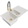 Mexen Matias 1.5-bowl granite sink with drainer and Aster kitchen faucet, white - 6502-20-73450-57-G