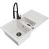 Mexen Matias 1.5-compartment granite sink with a drip tray and kitchen mixer tap Aster, White - 6502-20-73450-70-B