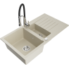 Mexen Matias granite sink 1.5-bowl with drainer and kitchen faucet Aster, beige - 6502-69-73450-07