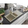 Mexen Matias granite sink 1.5-bowl with drainer and Aster kitchen faucet, beige - 6502-69-73450-57-G