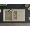 Mexen Matias granite sink 1.5-bowl with drainer and Aster kitchen faucet, beige - 6502-69-73450-57-G