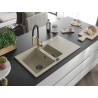 Mexen Matias 1.5-bowl granite sink with drainer and Aster kitchen faucet, beige - 6502-69-73450-57-B