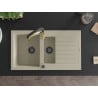 Mexen Matias 1.5-bowl granite kitchen sink with drainer and Aster faucet, beige - 6502-69-73450-57-B