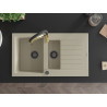 Mexen Matias 1.5-bowl granite sink with drainer and Aster kitchen faucet, beige - 6502-69-73450-57-B