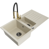 Mexen Matias 1.5-bowl granite sink with drainer and Aster kitchen faucet, beige - 6502-69-73450-57-B