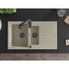 Mexen Matias 1.5-bowl granite sink with drainer and Aster kitchen tap, beige - 6502-69-73450-70-B