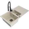 Mexen Matias 1.5-compartment granite sink with a drip tray and kitchen mixer tap Aster, Beige - 6502-69-73450-70-B