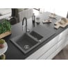 Mexen Matias 1.5-bowl granite sink with drainer and Aster kitchen faucet, gray - 6502-71-73450-07