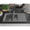 Mexen Matias granite sink 1.5-bowl with drainer and Aster kitchen faucet, gray - 6502-71-73450-07