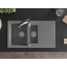 Mexen Matias 1.5-compartment granite sink with a drip tray and kitchen mixer tap Aster, Grey - 6502-71-73450-07