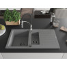Mexen Matias 1.5-bowl granite sink with drainer and Aster kitchen faucet, gray - 6502-71-73450-07-B
