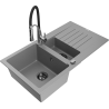 Mexen Matias 1.5-bowl granite sink with drainer and Aster kitchen faucet, gray - 6502-71-73450-07-B