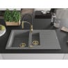 Mexen Matias granite sink 1.5-bowl with drainer and Aster kitchen tap, grey - 6502-71-73450-57-G