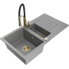 Mexen Matias 1.5-bowl granite sink with drainer and Aster kitchen faucet, gray - 6502-71-73450-57-G