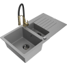 Mexen Matias 1.5-compartment granite sink with a drip tray and kitchen mixer tap Aster, Grey - 6502-71-73450-57-B