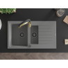 Mexen Matias 1.5-bowl granite sink with drainer and Aster kitchen faucet, gray - 6502-71-73450-57-B