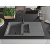Mexen Matias granite sink 1.5-bowl with drainer and kitchen faucet Aster, gray - 6502-71-73450-70-B
