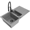 Mexen Matias granite sink 1.5-bowl with drainer and kitchen faucet Aster, gray - 6502-71-73450-70-B