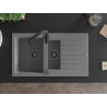 Mexen Matias granite sink 1.5-bowl with drainer and kitchen faucet Aster, gray - 6502-71-73450-70-B