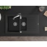 Mexen Matias granite sink 1.5-bowl with drainer and Aster kitchen tap, black/silver metallic - 6502-73-73450-07