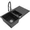 Mexen Matias 1.5-bowl granite sink with drainer and kitchen faucet Aster, black/silver metallic - 6502-73-73450-07