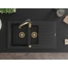 Mexen Matias 1.5-compartment granite sink with a drip tray and kitchen mixer tap Aster, Black/Silver - 6502-73-73450-57-G