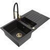 Mexen Matias 1.5-compartment granite sink with a drip tray and kitchen mixer tap Aster, Black/Silver - 6502-73-73450-57-G