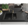 Mexen Matias granite sink 1.5-bowl with drainer and Aster kitchen faucet, black/silver - 6502-73-73450-57-B