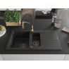 Mexen Matias granite sink 1.5-bowl with drainer and Aster kitchen tap, black/silver - 6502-73-73450-57-B