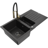 Mexen Matias 1.5-bowl granite sink with drainer and Aster kitchen faucet, black/silver - 6502-73-73450-57-B