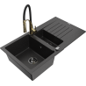 Mexen Matias granite sink 1.5-bowl with drainer and Aster kitchen tap, black/silver - 6502-73-73450-57-B