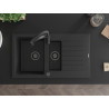 Mexen Matias granite sink 1.5-bowl with drainer and Aster kitchen faucet, black/silver - 6502-73-73450-70-B