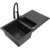 Mexen Matias granite sink 1.5-bowl with drainer and Aster kitchen faucet, black/silver - 6502-73-73450-70-B