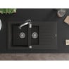 Mexen Matias granite sink 1.5-bowl with drainer and Aster kitchen tap, black/gold metallic - 6502-75-73450-07