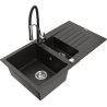 Mexen Matias granite sink 1.5-bowl with drainer and Aster kitchen tap, black/gold metallic - 6502-75-73450-07