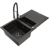 Mexen Matias granit kitchen sink 1.5-bowl with drainer and Aster kitchen mixer, black/gold metallic - 6502-75-73450-07-B