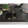 Mexen Matias granite kitchen sink 1.5-bowl with drainboard and kitchen faucet Aster, black/gold metallic - 6502-75-73450-57-G