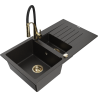 Mexen Matias granite sink 1.5-bowl with drainer and Aster kitchen faucet, black/gold metallic - 6502-75-73450-57-G