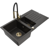 Mexen Matias granite sink 1.5-bowl with drainer and Aster kitchen tap, black/gold metallic - 6502-75-73450-57-G